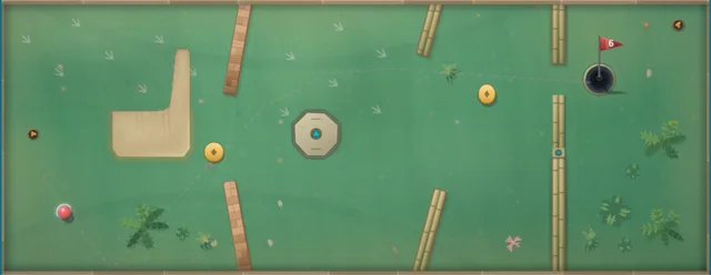 Switch Room: a Tropical hole where a button opens a door on the way to the cup